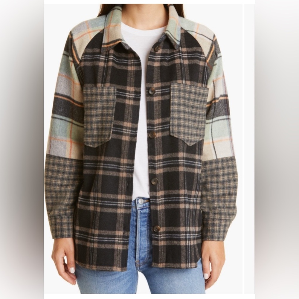 Rails Ridley Patchwork Flannel Shirt Jacket Size Large Mint Mixed Plaid Layers